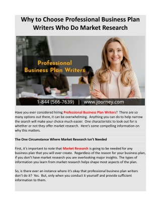 Why to Choose Professional Business Plan Writers Who Do Market Research