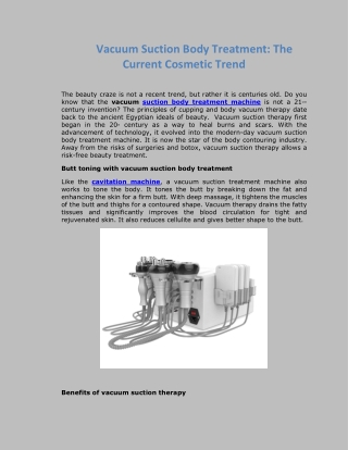 Vacuum Suction Body Treatment The Current Cosmetic Trend