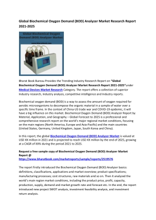 Global Biochemical Oxygen Demand (BOD) Analyzer Market Research Report 2021-2025