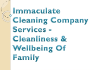 Immaculate Cleaning Company Services - Cleanliness & Wellbeing Of Family