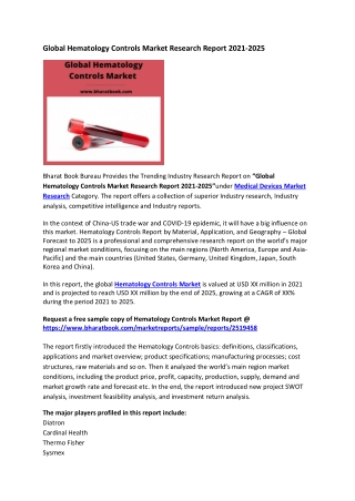 Global Hematology Controls Market Research Report 2021-2025