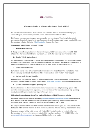 What are the Benefits of BLDC Controller Motor in Electric Vehicles?