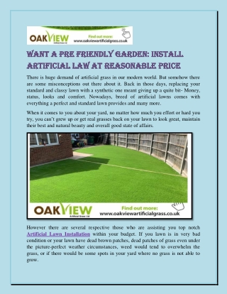 Want a pre friendly garden Install artificial law at reasonable price