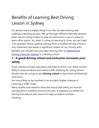Best Driving Lesson in Sydney