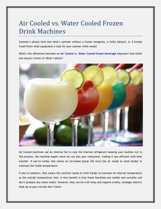 Air Cooled vs. Water Cooled Frozen Drink Machines