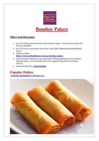15% Off - Bombay Palace Menu - Indian restaurant Victoria Point, QLD