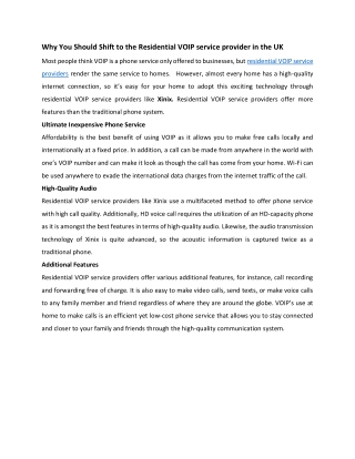 You Should Shift to the Residential VOIP service provider in the UK