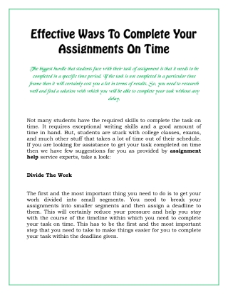 Effective Ways To Complete Your Assignments On Time