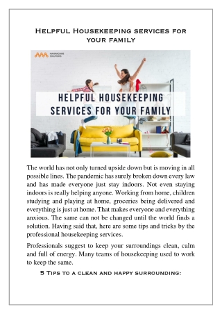 5 Tips keep in mind for Housekeeping Services