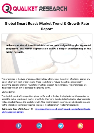 Global  Smart Roads Market   Size, Share, Trend, Growth, Application