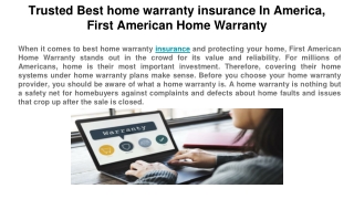 Trusted Best home warranty insurance In America, First American Home Warranty