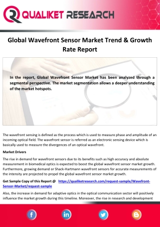 Global  Wavefront Sensor Market-Global Industry trend, Business Analysis.