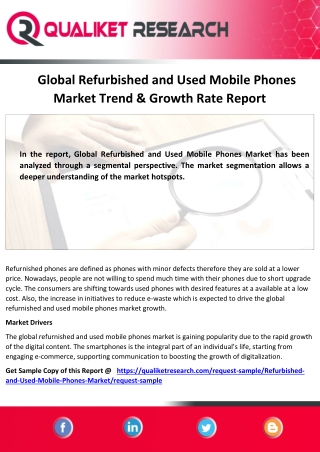 Global  Refurbished and Used Mobile Phones Market Assessment, Opportunities