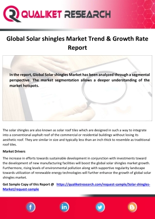Global  Solar shingles Market  Global Industry trend, Business Analysis