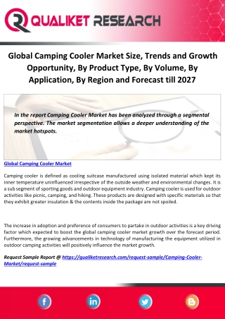Global Camping Cooler Market Size, Trends and Growth Opportunity, By Product Type, By Volume, By Application, By Region