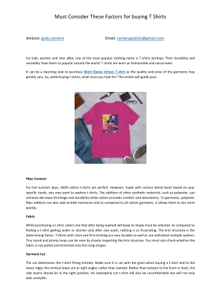 Must Consider These Factors for buying T Shirts