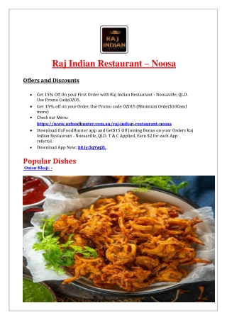 15% Off - Raj Indian Restaurant Noosaville Menu, QLD