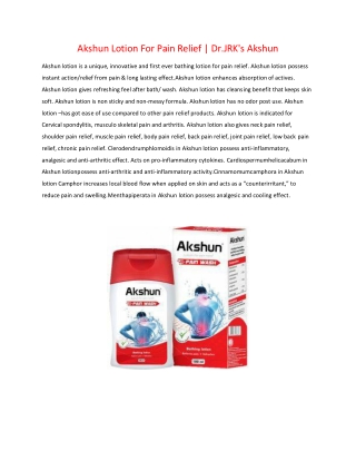Akshun Lotion For Pain Relief | Dr.JRK's Akshun