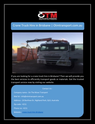 Crane Truck Hire in Brisbane | Otmtransport.com.au