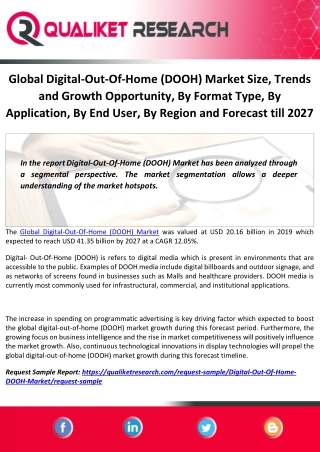 Global Digital-Out-Of-Home (DOOH) Market Size, Trends and Growth Opportunity, By Format Type, By Application, By End Use