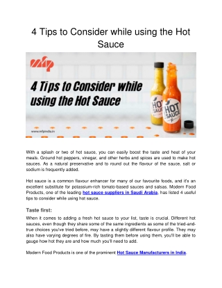 4 Tips to Consider while using the Hot Sauce