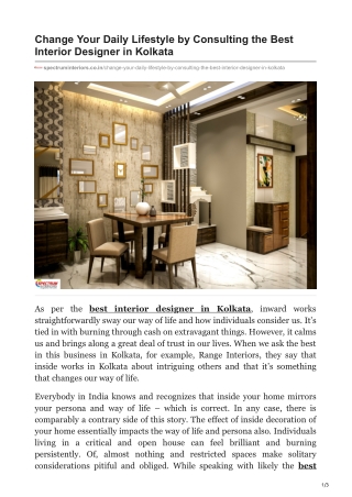 Change Your Daily Lifestyle by Consulting the Best Interior Designer in Kolkata