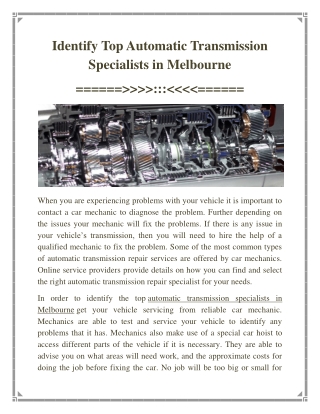 Identify Top Automatic Transmission Specialists in Melbourne