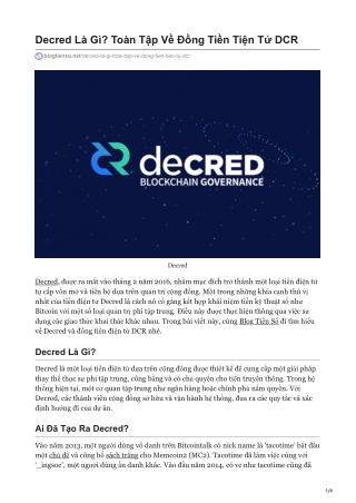 Decred Là Gì? Toàn Tập Về Đồng Tiền Tiện Tử DCR