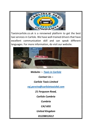 Taxis in Carlisle | Taxisincarlisle.co.uk