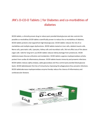 Diabetes tablets | JRK's D-CO-D Tablets