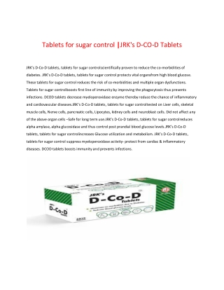Tablets for sugar control |JRK's D-CO-D Tablets