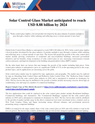 Solar Control Glass Market anticipated to reach USD 8.88 billion by 2024