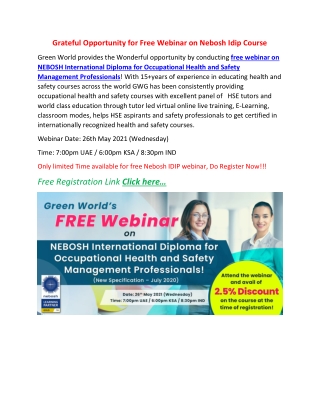 Grateful Opportunity for Free Webinar on Nebosh Idip Course