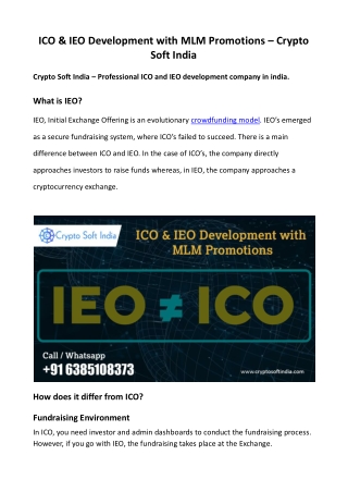 ICO & IEO Development with MLM Promotions - Crypto Soft India