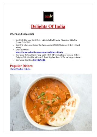 5% off – Delights Of India an Indian restaurant in Warwick, QLD
