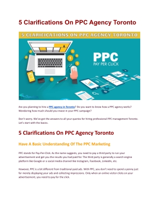 5 Clarifications On PPC Agency Toronto