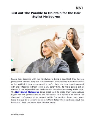 List out The Parable to Maintain for the Hair Stylist Melbourne