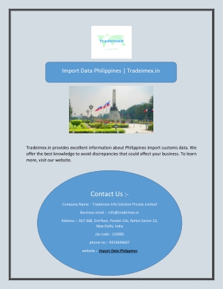 Import Data Philippines | Tradeimex.in