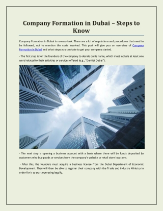 Company Formation in Dubai – Steps to Know
