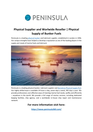 Physical Supplier and Worlwide Reseller - Physical Supply of Bunker Fuels