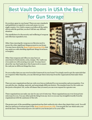 Best Vault Doors in USA the Best for Gun Storage