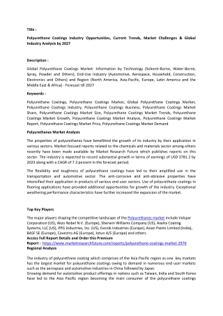 Polyurethanes Market Analysis