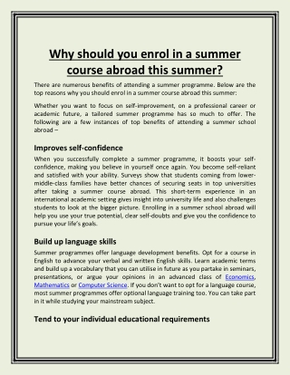 Why should you enrol in a summer course abroad this summer?