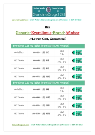 Buy GENERIC EVEROLIMUS AFINITOR 10 MG TABLET Online - GenuineDrugs123.com