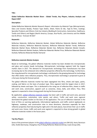 Reflective materials Market Analysis