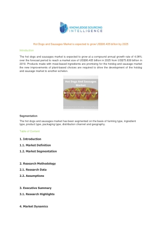 Hot Dogs And Sausages Market is expected to grow US$96.405 billion by 2025