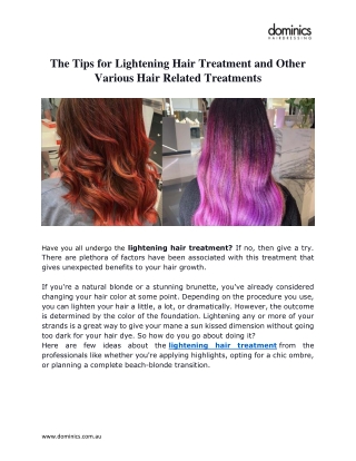 The Tips for Lightening Hair Treatment and Other Various Hair Related Treatments