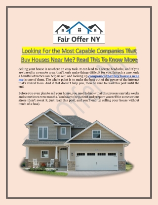 Sell My House Fast Near Me | Fair Offer NY