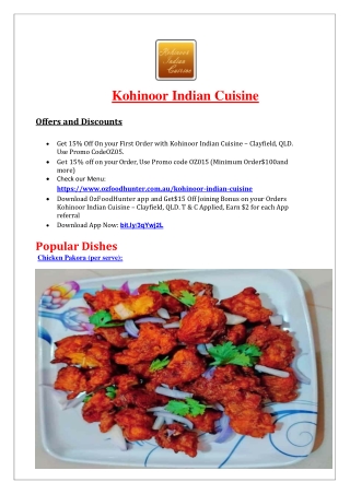 15% Off - Kohinoor Indian Restaurant Menu, Clayfield, QLD