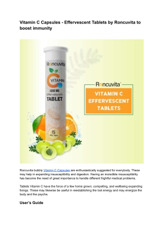 Vitamin C Capsules - Effervescent Tablets by Roncuvita to boost immunity